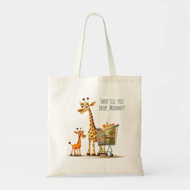 Shopping with Giraffe | Animal Print | Cartoon Tote Bag