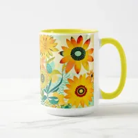 Pretty Folk Art Yellow Flowers   Mug