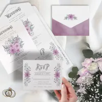 Watercolor Bouquet Wedding Lilac ID654 All In One Invitation