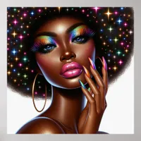 Faux Holographic Melanin Chic Afro Beauty Poster