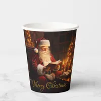 Vintage Santa Reading a Book Paper Cups