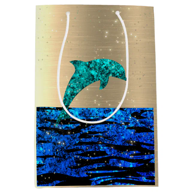 Dolphin in the sea, sparkling,  medium gift bag