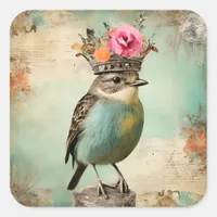 The Beautiful Bird in a Crown Collage Square Sticker