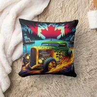 Hot rod smoke by lakeside at dusk throw pillow