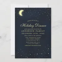 Celestial Moon Stars Midnight Blue Holiday Dinner Invitation