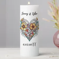 Personalized Floral Heart Sentimental Keepsake Pillar Candle