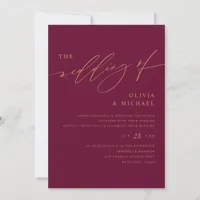 Mulberry and Gold Elegant Wedding Invitation