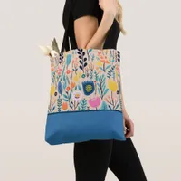 Simple Floral Modern Folk Art, Color Block Tote Bag