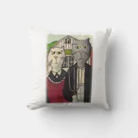 Americat Gothic Classic Cat Art Parody Design Throw Pillow