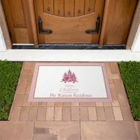 Dusty Pink red Pagoda Christmas Trees Door Mat