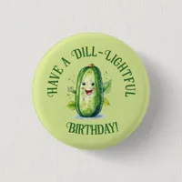 Cute Green Cartoon Pickle Birthday Button