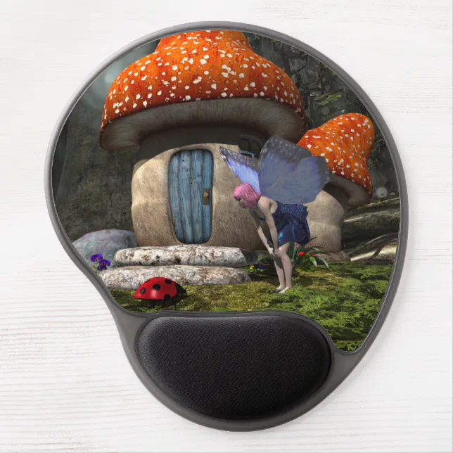 Cute Pink-Haired Fairy Meets Ladybug Gel Mouse Pad