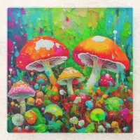 Watercolor Abstract Mushrooms  Glass Coaster