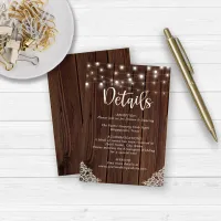 BUDGET Wood String Lights Lace Wedding Details Note Card