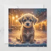 Puppy Dog in the Snow Personalized Christmas Card