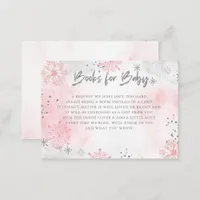 Pink Silver Snowflakes Baby Shower Book Request  Enclosure Card