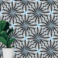 Black White Blue Symmetrical Trendy Striped Shapes Wallpaper