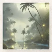 Palm Trees and Ocean Foggy Day Glass Coaster