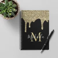 Luxury Sparkle Gold Glitter Drips Monogram Notebook