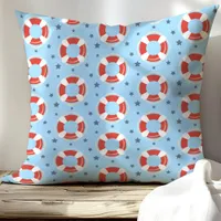 Nautical Lifesaver Stars Patterned  Throw Pillow