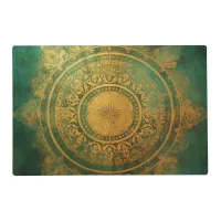 *~* BLESSED SACRED Gold Mandala AP2 Green Placemat