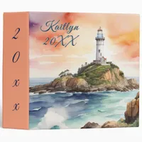 Watercolor Sketch Byron Bay Lighthouse Monogram | 3 Ring Binder