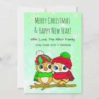 Cute Owl Couple on Tree Branch Christmas Holiday Card