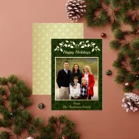 Happy Holidays Family Photo Name Green Gold Foil Holiday Card