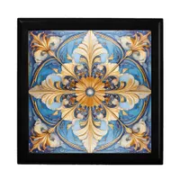 Baroque Floral Tile Pat#18 Sky Blue Gold ID1078 Gift Box