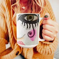 Whimsical Face Black White Neon Pink Red Artistic Mug