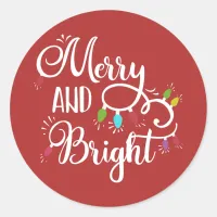 merry and bright holiday lights classic round sticker