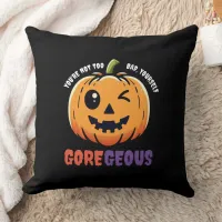 Funny Not Too Bad Gore-Geous Cute Winking Pumpkin Throw Pillow