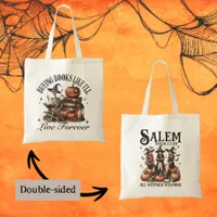 Book Lovers Skeletons and Salem Halloween  Tote Bag