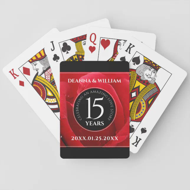 Elegant 15th Rose Wedding Anniversary Celebration Poker Cards