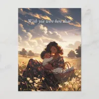 Anime mother in a morning meadow - Ultra tall Postcard