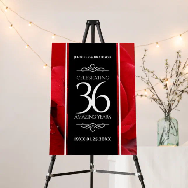 Elegant 36th Rose Wedding Anniversary Celebration Foam Board