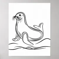 Black and White Line Art Seal Poster