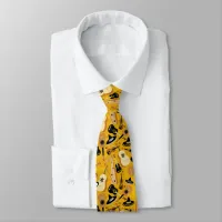 Mariachi Band Cartoon Instrument Pattern Mustard Neck Tie