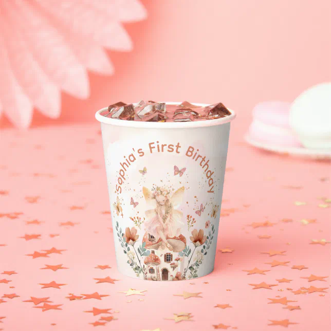 Enchanted Forest Mushroom Girl's First Birthday  Paper Cups