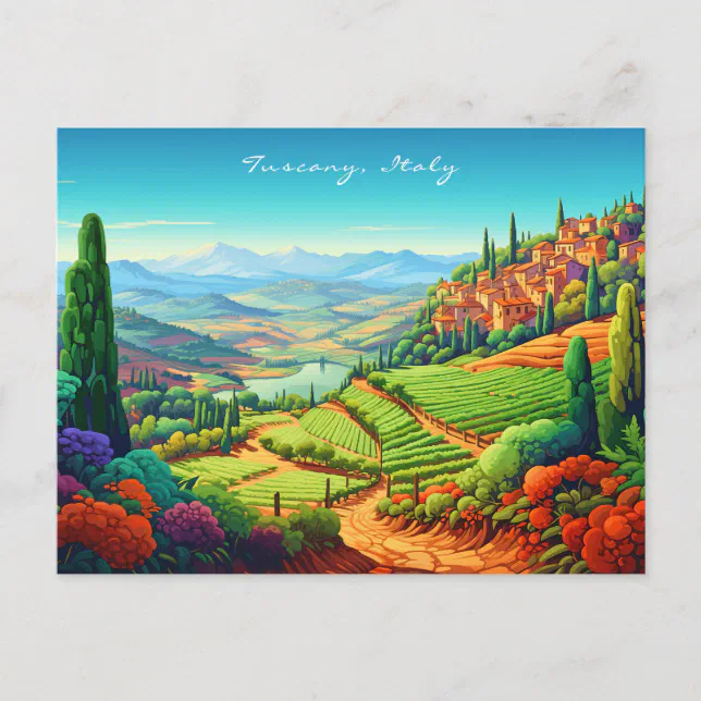 Tuscany Landscape Painting | Italy Travel | Art Postcard