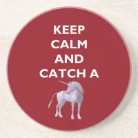 Keep Calm Catch a Unicorn White Font, Retro, ZKoA Coaster
