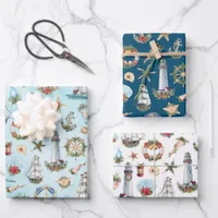 Coastal Christmas Nautical Patterns Wrapping Paper Sheets