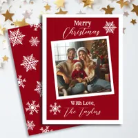 Burgundy and White Snowflakes Photo Christmas  Holiday Card