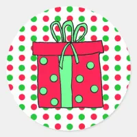 Christmas Red and Green Polka Dots Holiday Classic Round Sticker