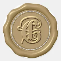 *~* Letter C Diamond Circle GOLD Wax Seal Stickers