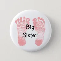 "Big Sister" Pink Footprints White and Pink Button