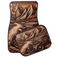 Leather Hot Rod and Mountains Car Floor Mat