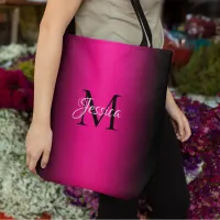 Deep Pink and Black Ombre Elegant Monogram Tote Bag