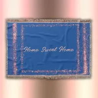 Pink Glitter border monogram on blue | Throw Blanket