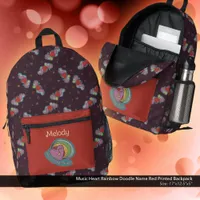 Music Heart Rainbow Doodle Name Red Printed Backpack